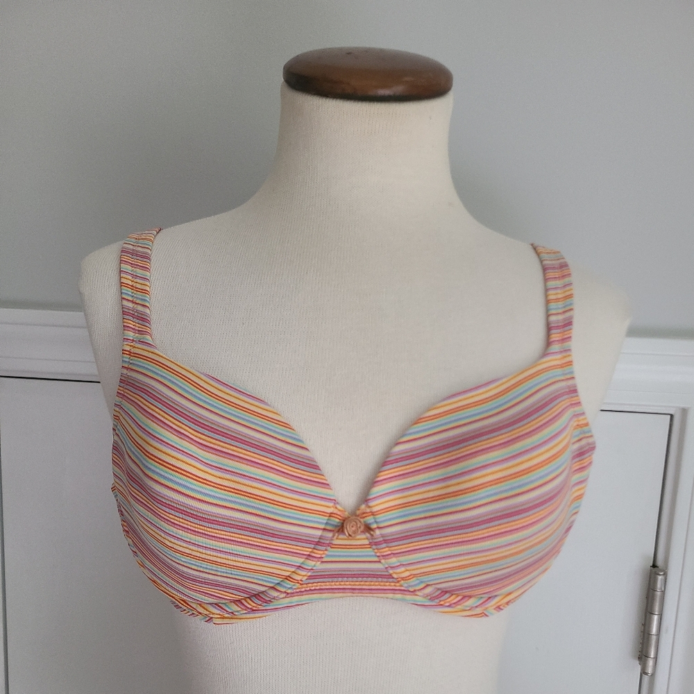 VTG Y2K Victoria's Secret Striped T-shirt Bra Size 36B 2001 Rosette Underwire 🩷